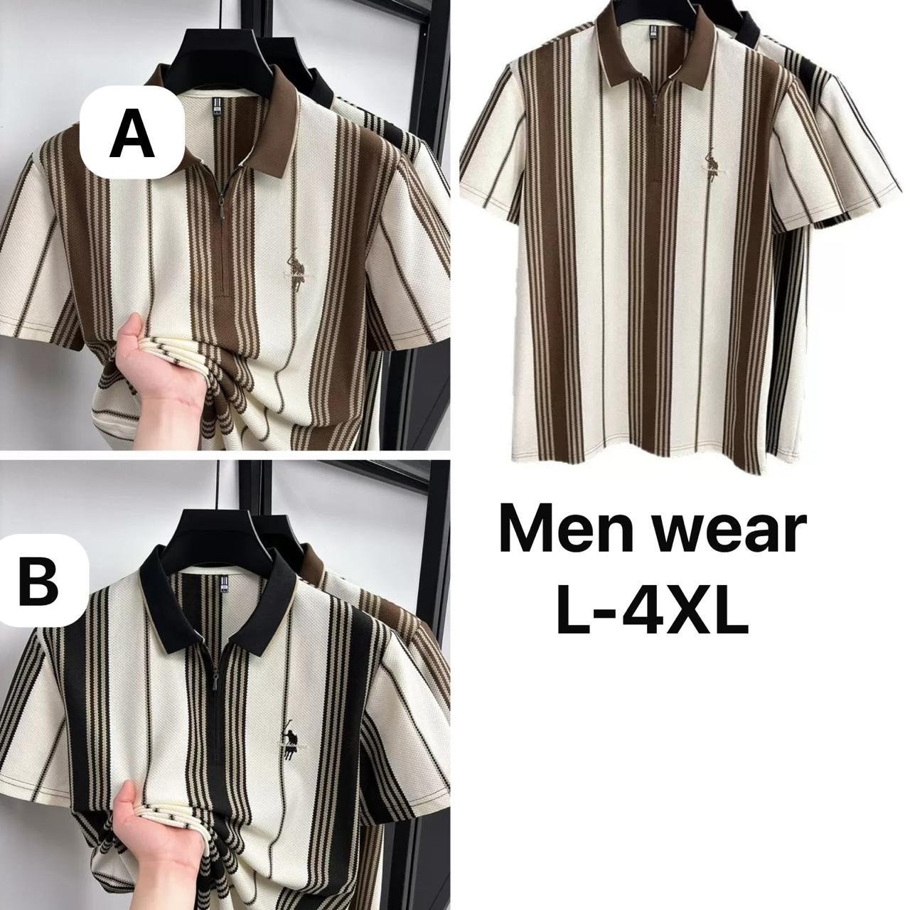 Men's Striped Zip Polo Shirt