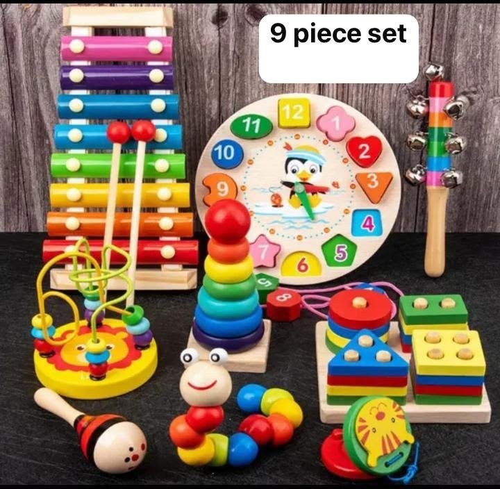 Wooden Toddler Toy Set (9 pcs)