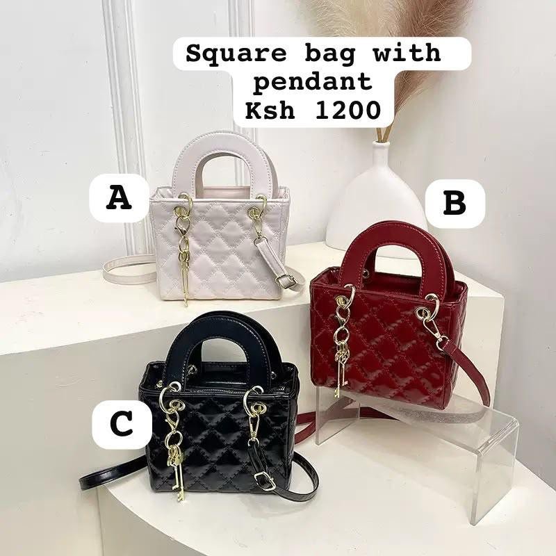 Quilted Square Bag with Pendant