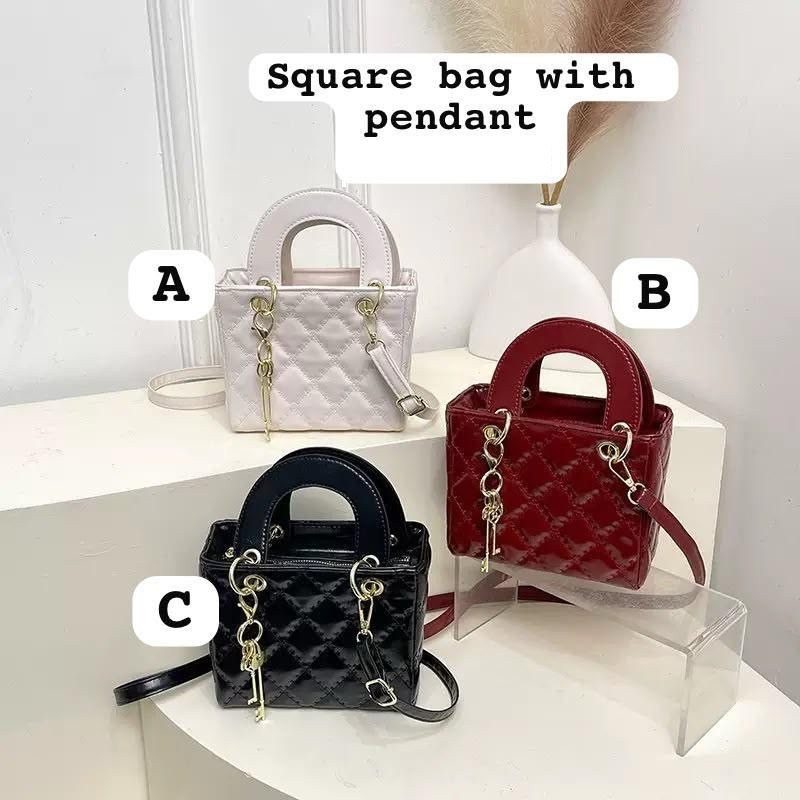 Quilted Square Bag with Pendant