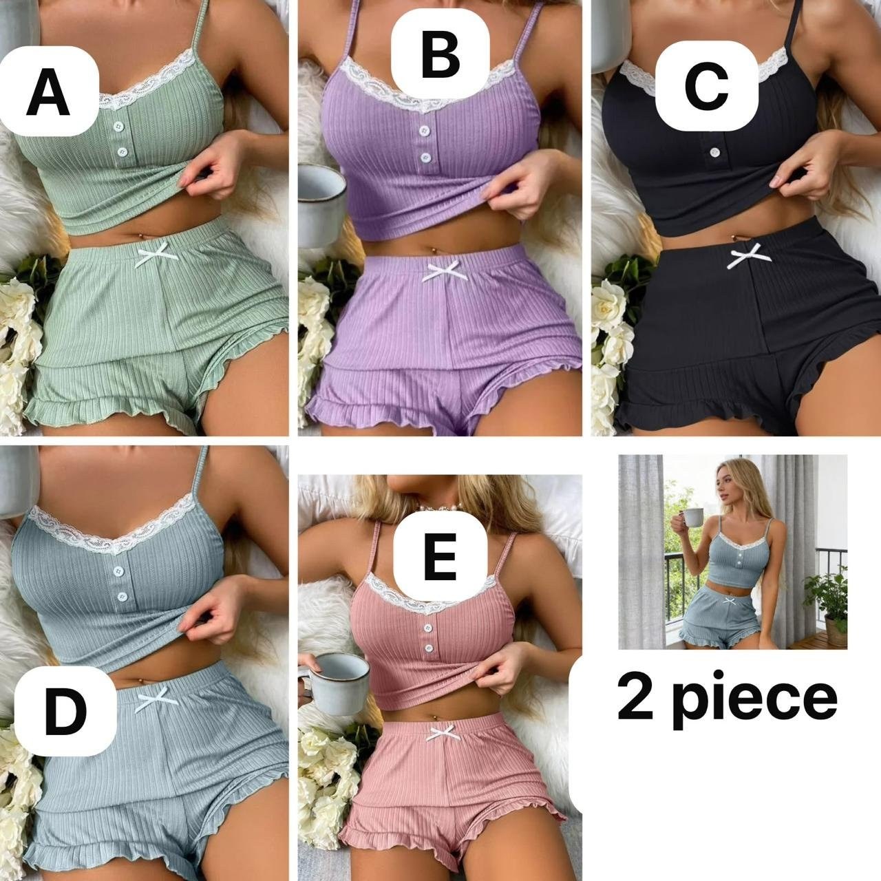Lace Trim Cami Pyjama Shorts Set