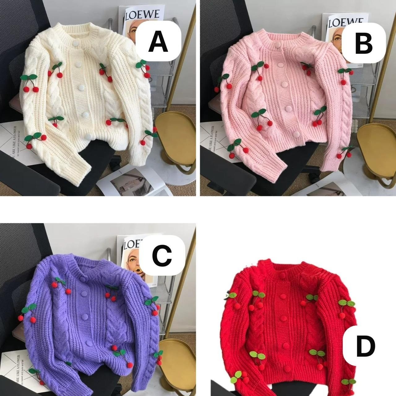 Cherry Cable Knit Cardigan