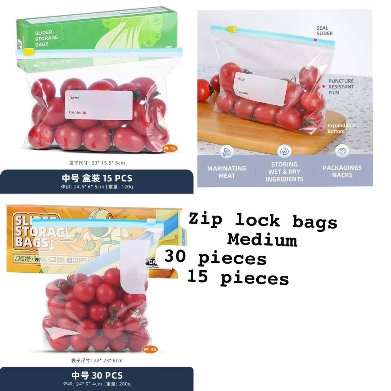 Zip Lock Bags – Medium (15 pcs)