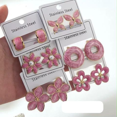 Pink Enamel Stud Earrings
