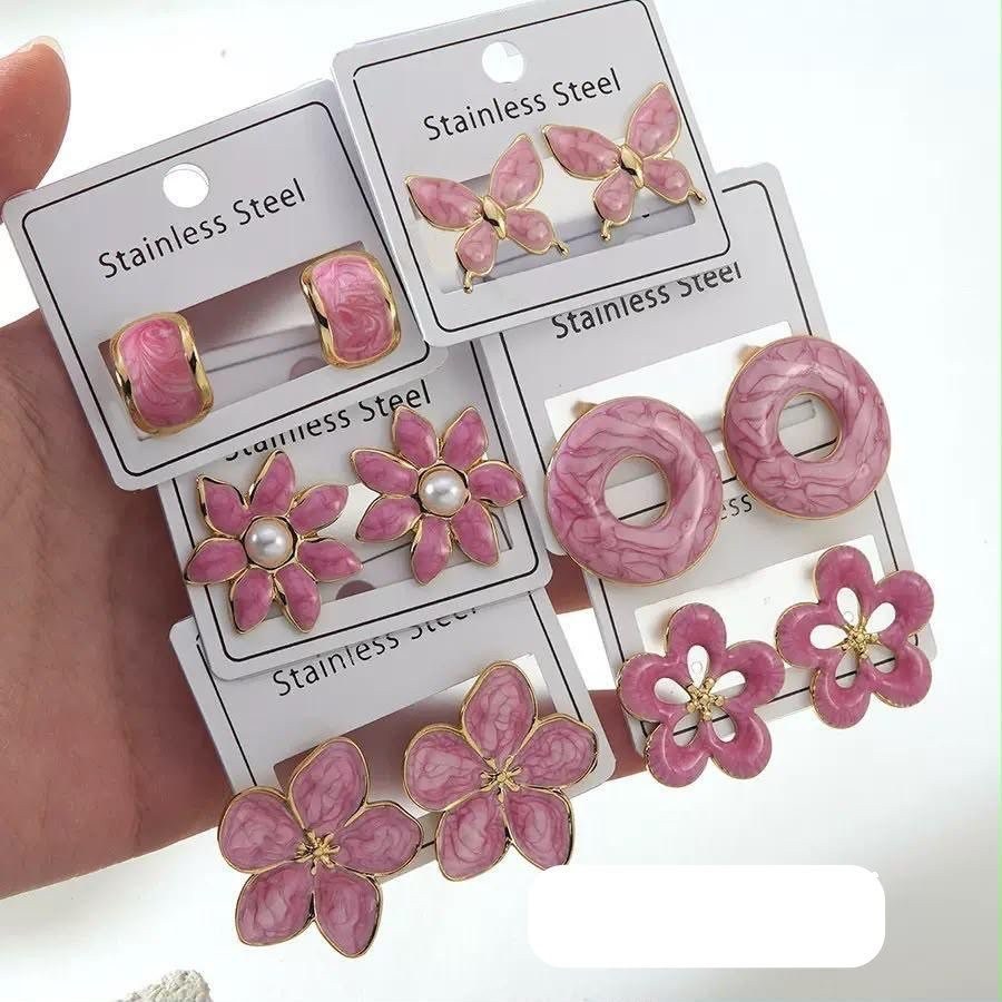 Pink Enamel Stud Earrings