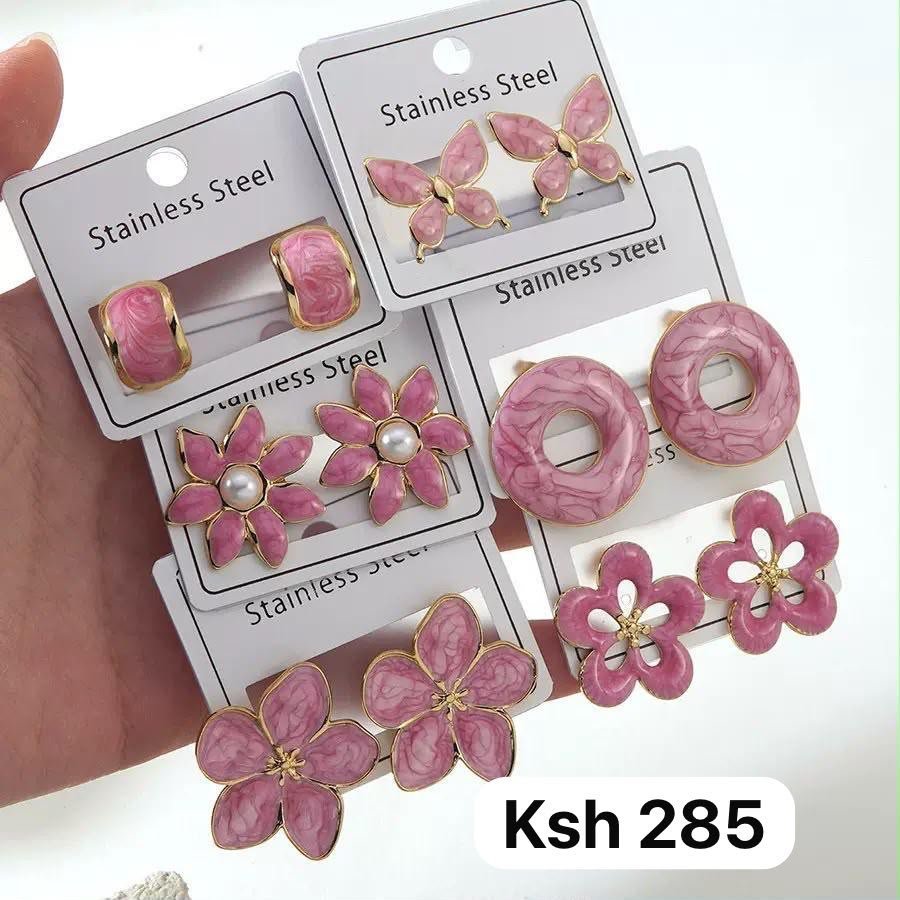 Pink Enamel Stud Earrings