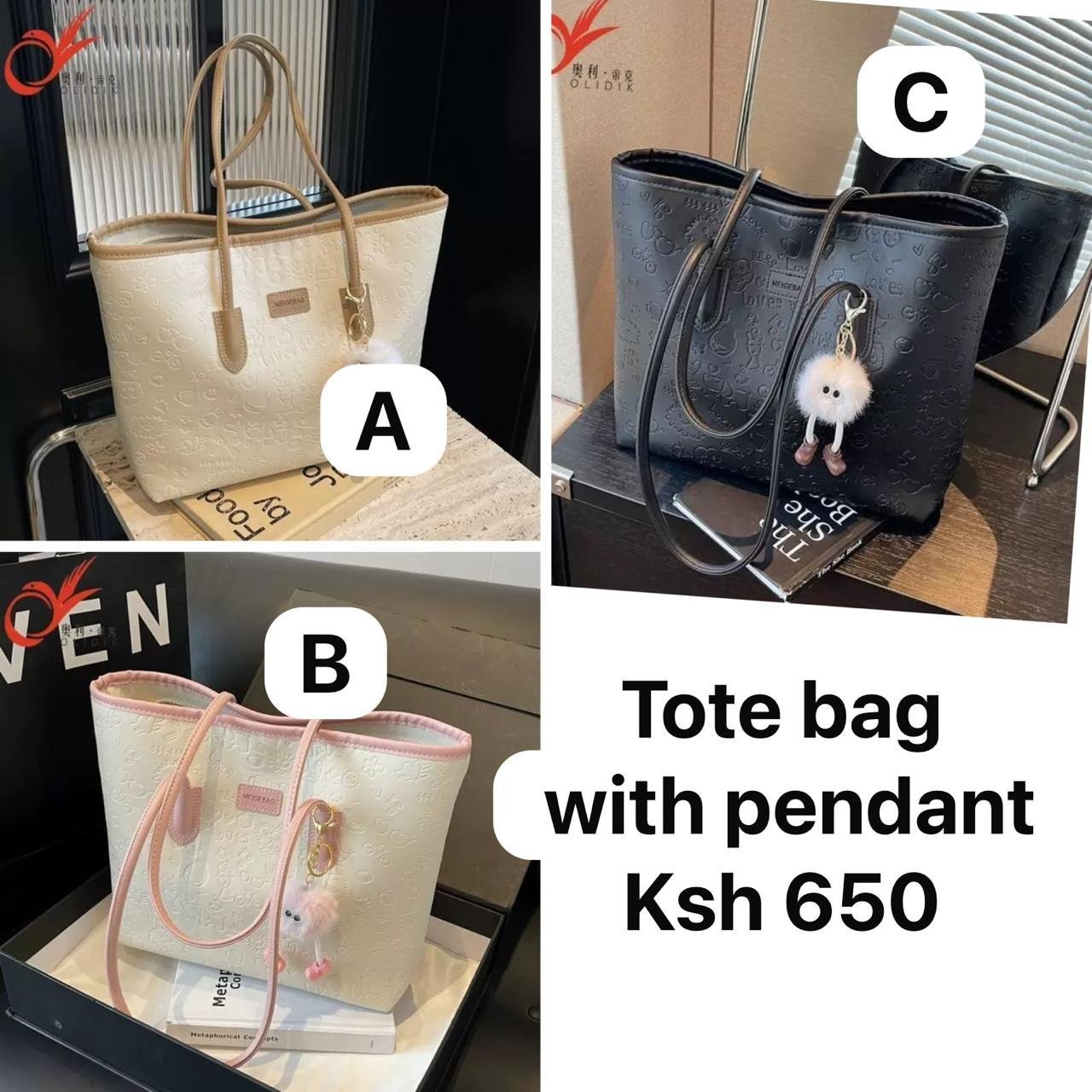Embossed Tote Bag with Pendant