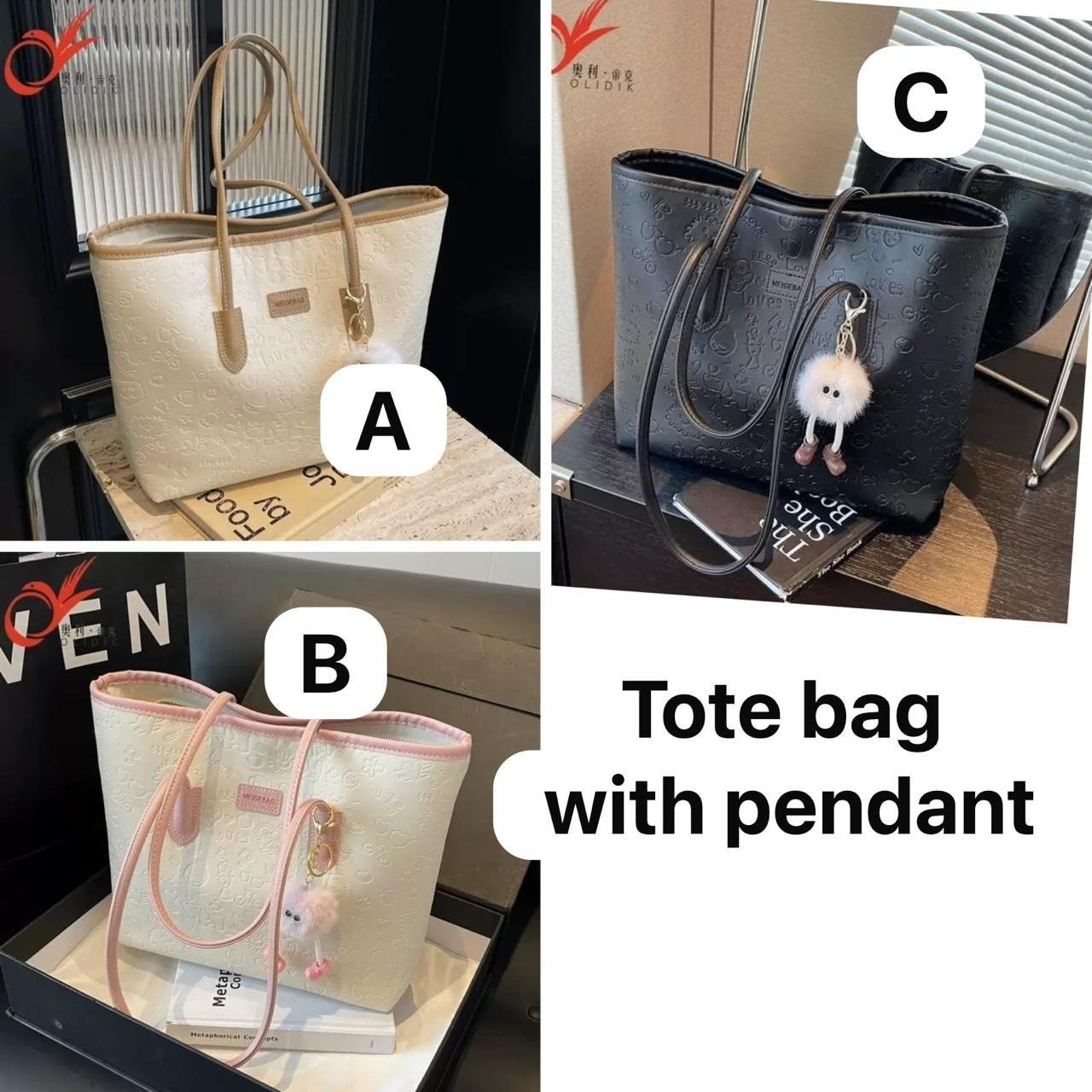 Embossed Tote Bag with Pendant