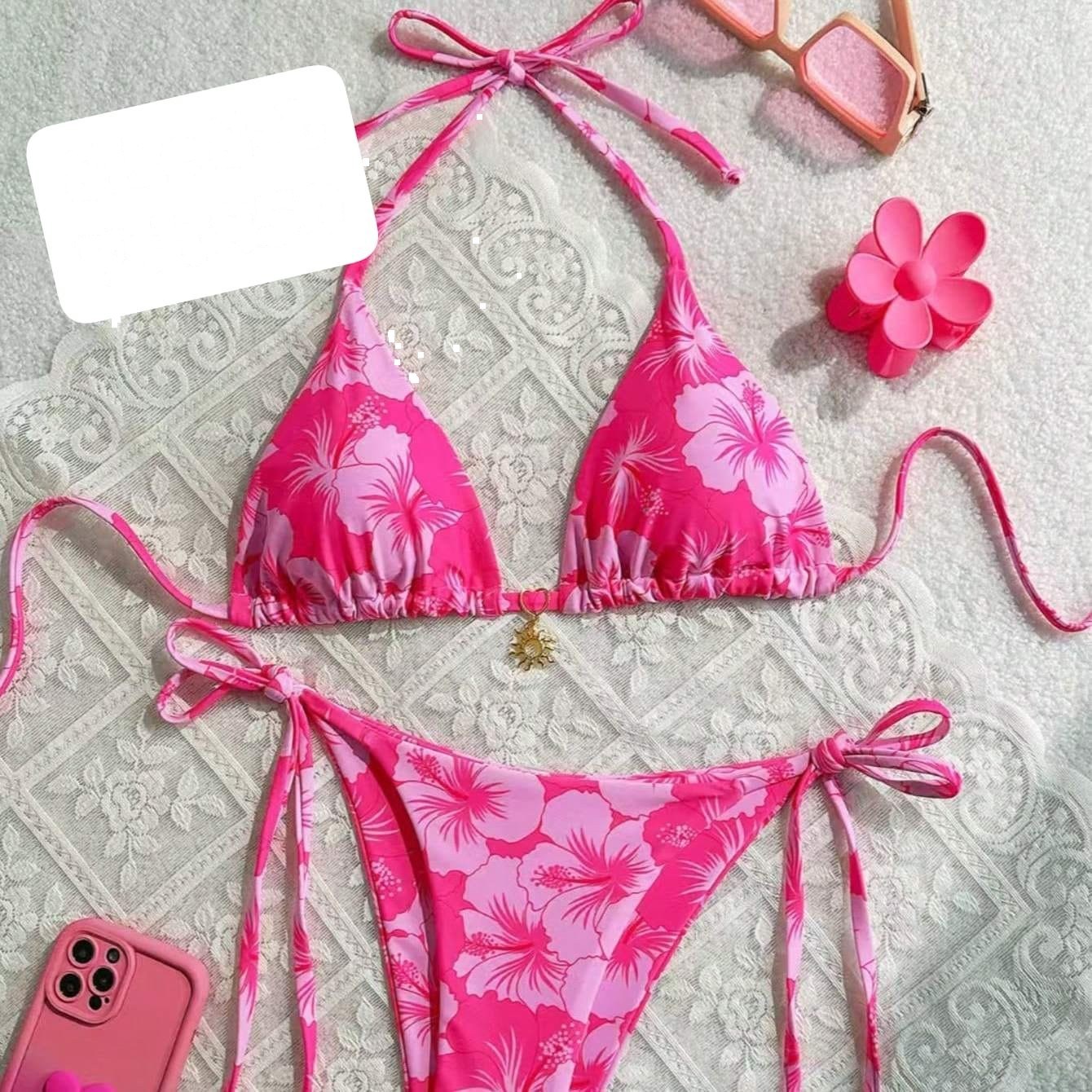 Pink Hibiscus Halter Bikini