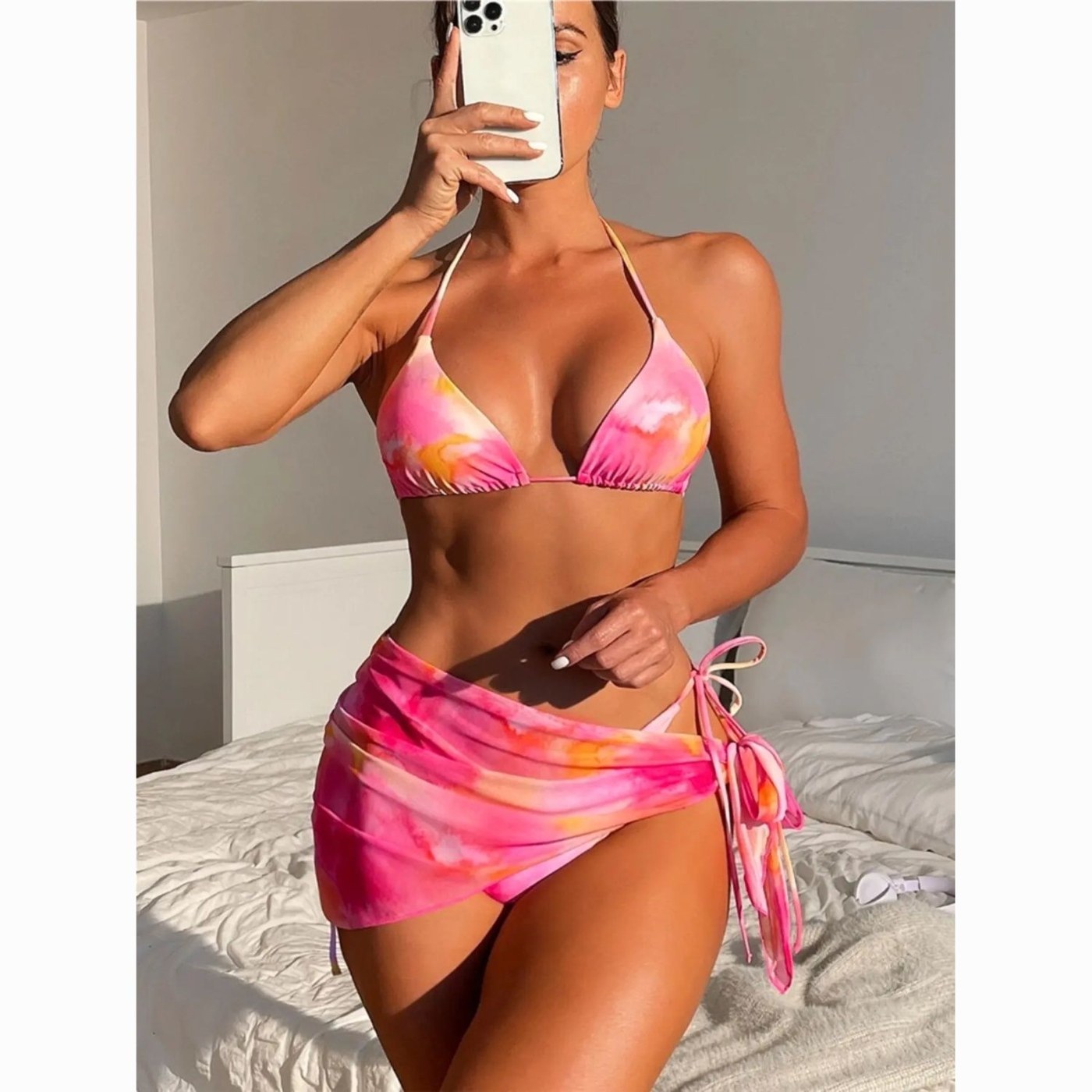 3-Piece Tie-Dye Bikini Set with Sarong
