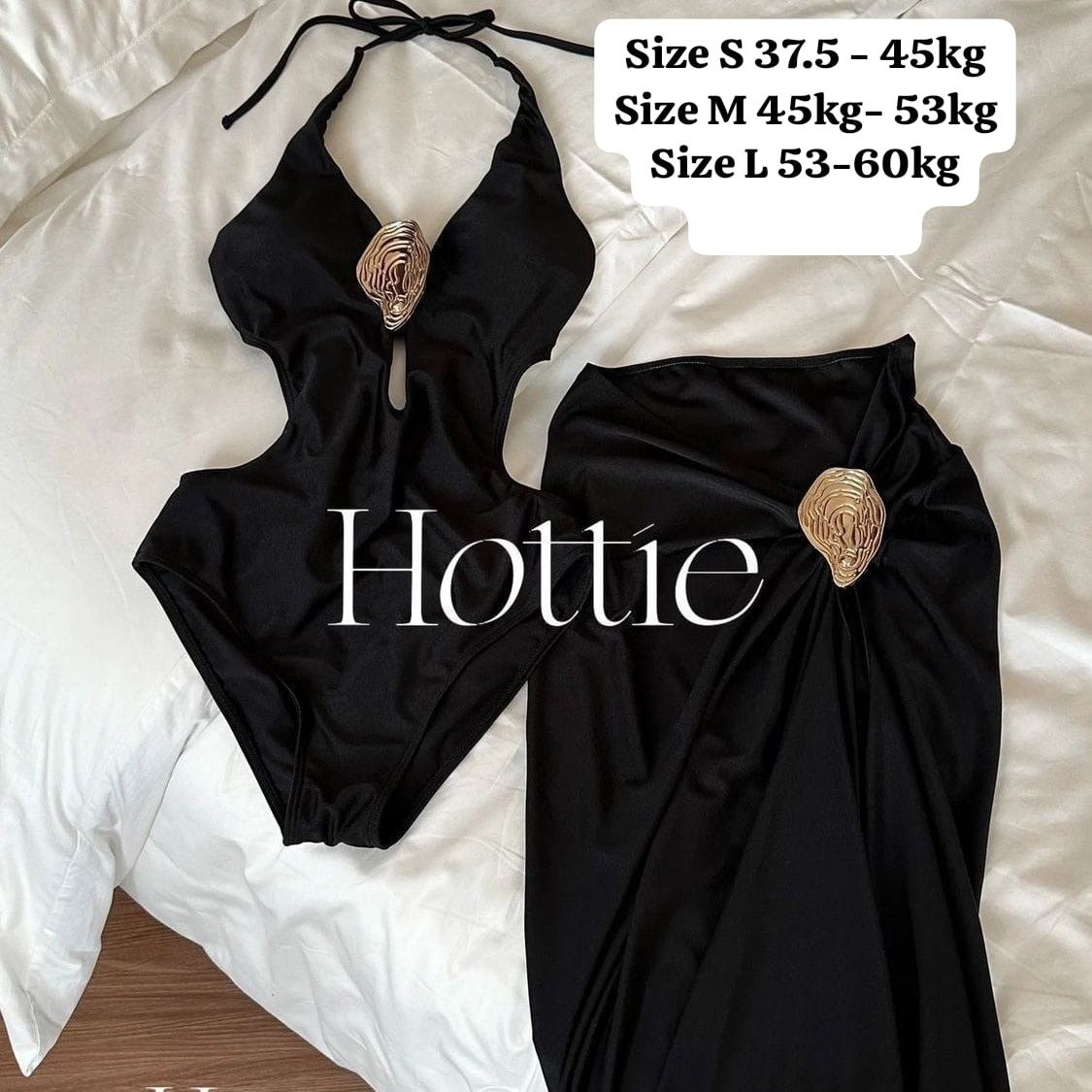 Black Halter Swimsuit and Wrap Skirt Set