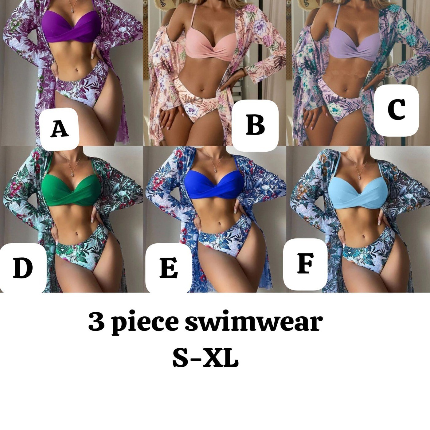 3-Piece Floral Bikini with Kimono