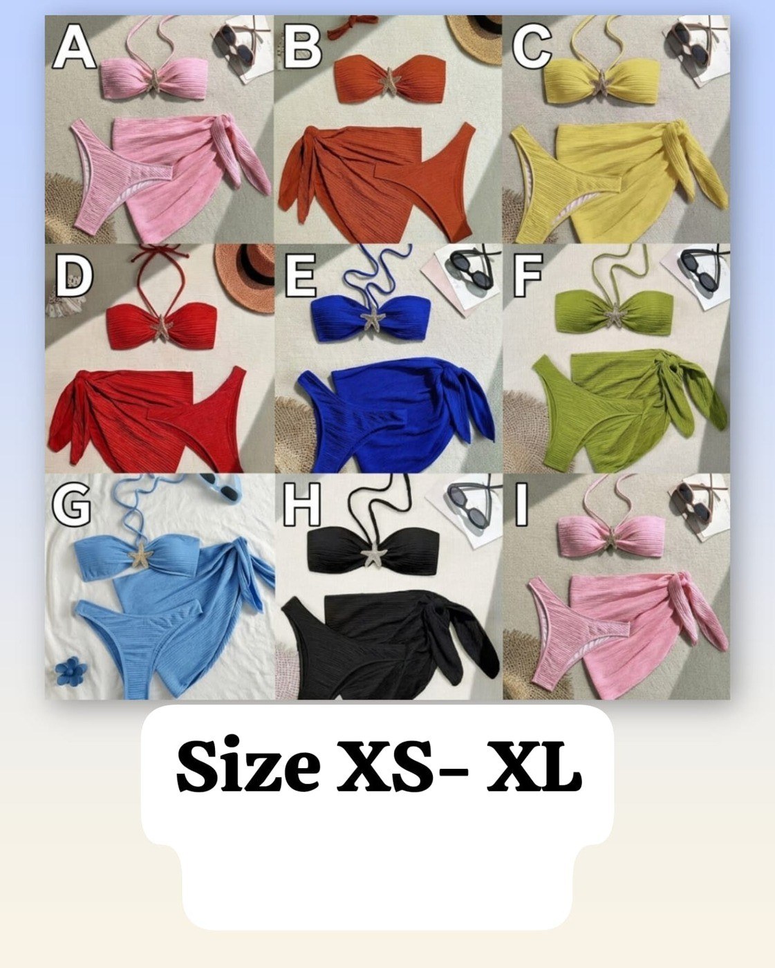 3-Piece Starfish Bikini with Sarong