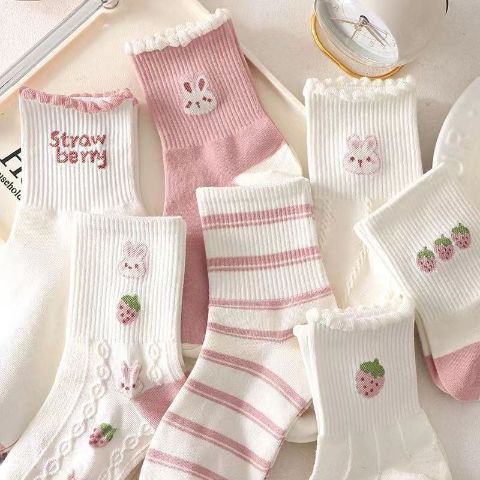 Pink and White Bunny Socks (10 pairs)