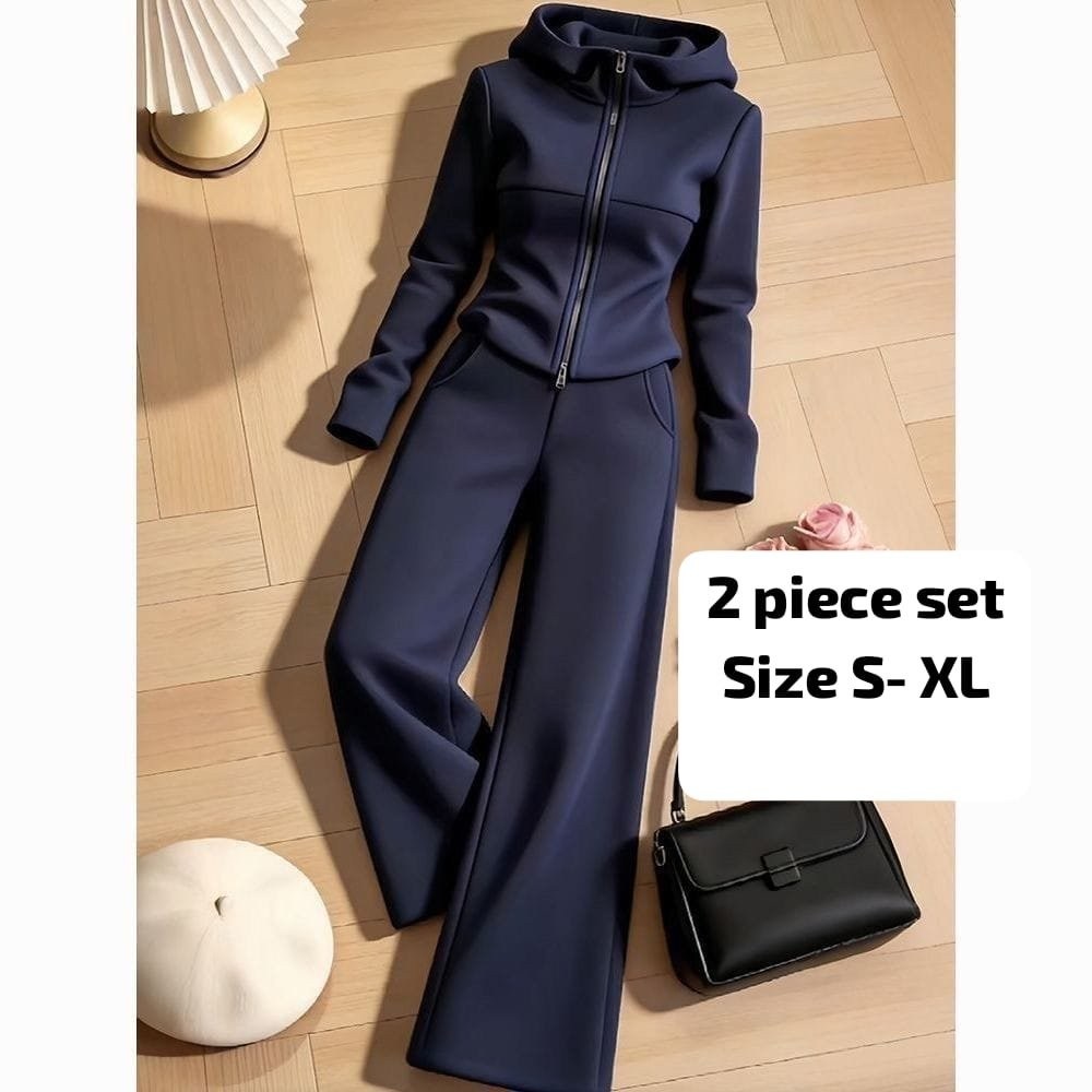 2-Piece Zip Hoodie and Wide-Leg Pants Set
