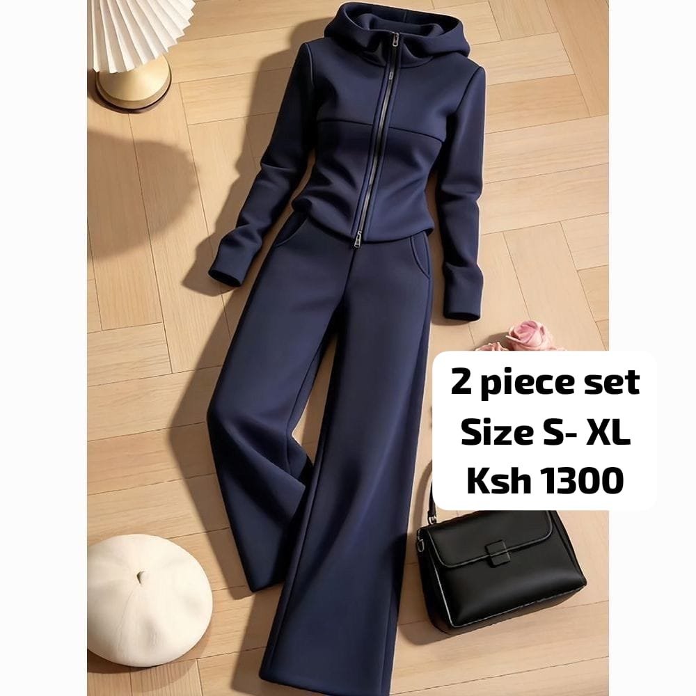 2-Piece Zip Hoodie and Wide-Leg Pants Set