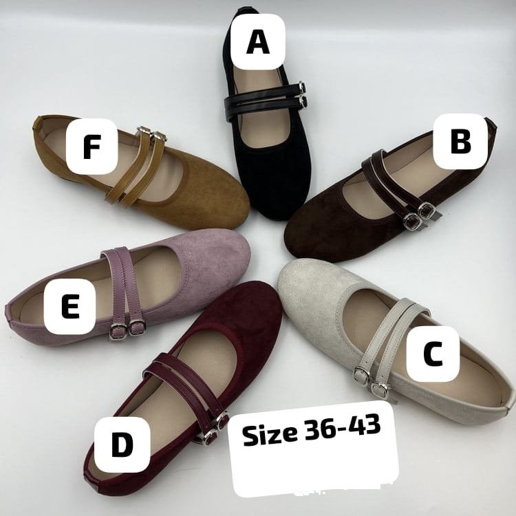 Double-Strap Suede Mary Jane Flats